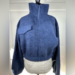 ASOS DESIGN Oversized Half Zip Teddy Fleece In Navy Blue Size XS